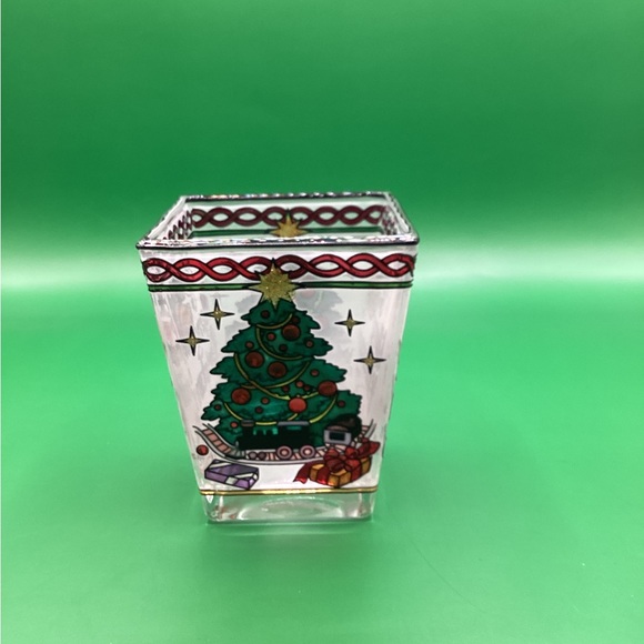 Amia Petite Votive, Hand-Painted Glass with Colorful Merry Christmas Design - Picture 3 of 7